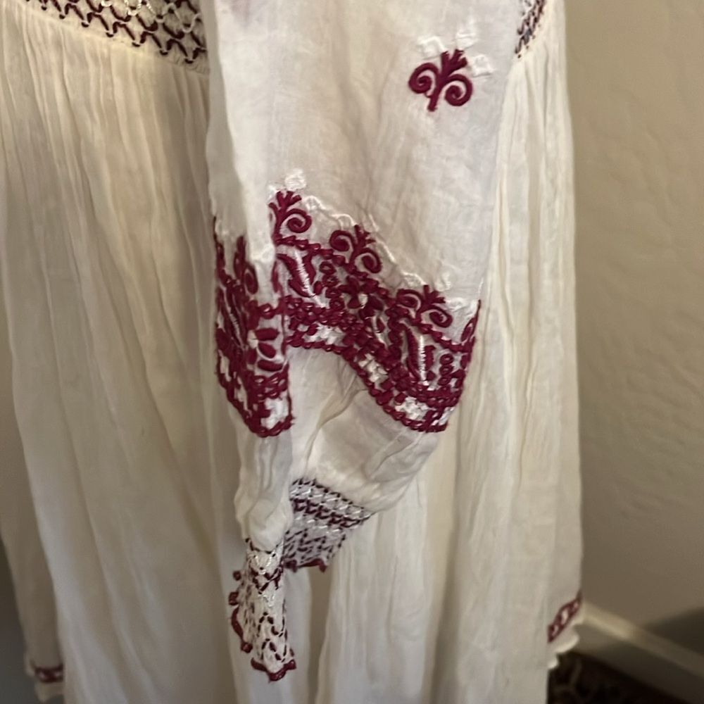 Free People Off White Embroidered Design Boho Feminine Dress Cottagecore - Picture 8 of 12